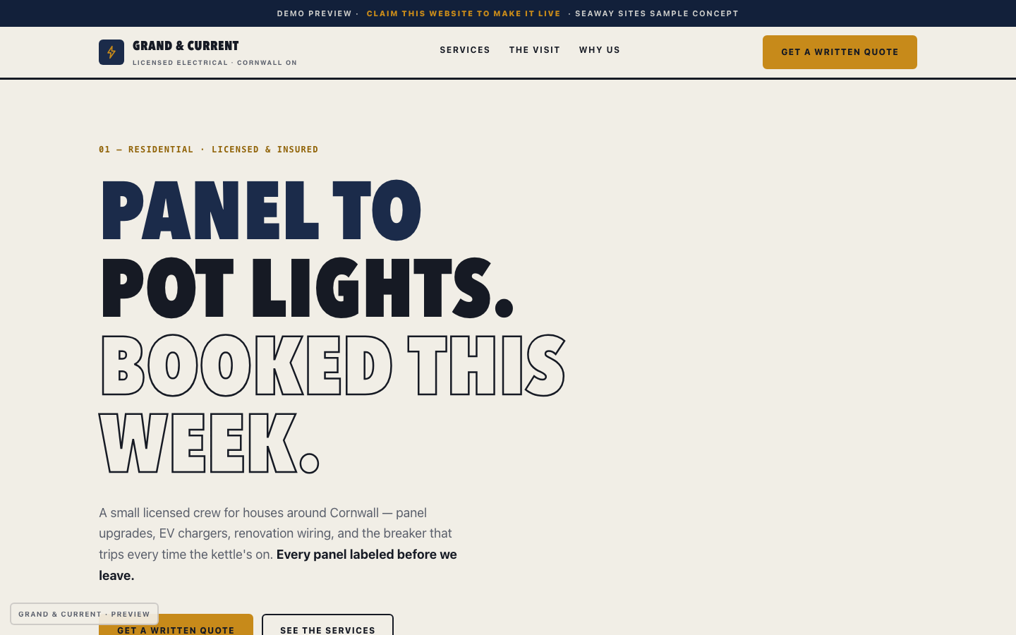 Licensed Electrician Landing Page — screenshot preview